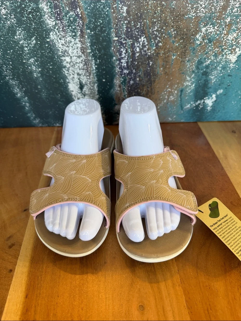 Spenco Comfort Tan/Pink Kholo Wave Orthotic Slide Sandals NWT